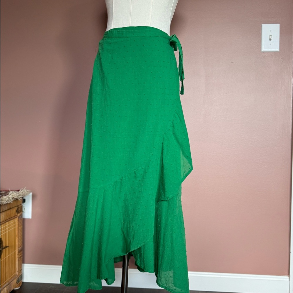 Farm Rio green Swiss dot wrap midi skirt XS - Picture 2 of 5